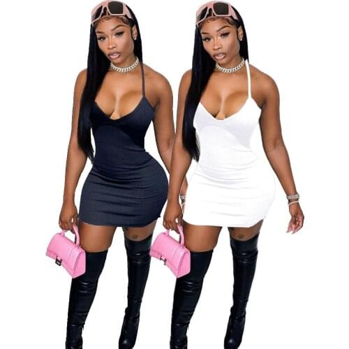 2021 Summer European and American Womens Fashion Sexy Sling Strap Slim Short Skirt Temperament Commuter Dress