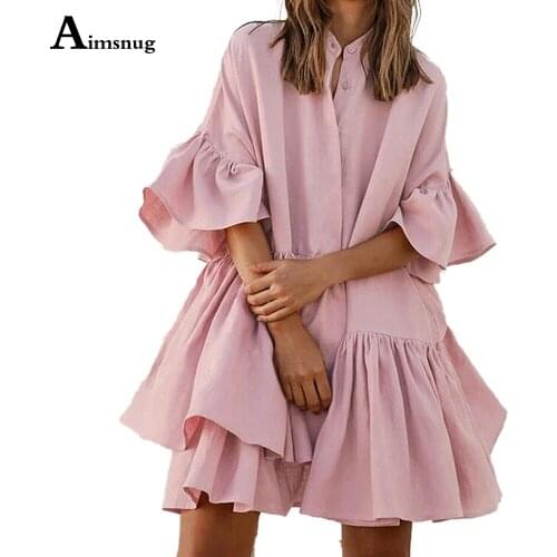 2021 Summer Ladies Elegant Flare Sleeve Ruffle Dress Single Breasted Chiffon Dresses Plus size 3XL Women Casual Short Mini Dress
