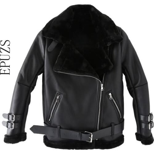 Winter fur collar PU Leather Jacket women winter coat Streetwear warm Motorcycle Coat ladies black white PU coat 2020