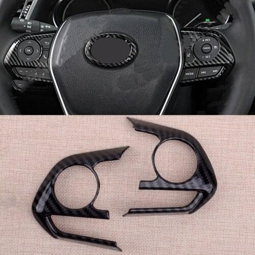 2Pcs Car Steering Wheel Button Frame Cover Trim ABS Plastic Fit for Toyota Camry 2018 2019 Accessories
