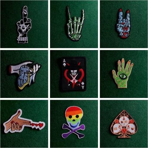 2pcs Punk Finger Patch Applique Embroidered Patches For Clothing Skull/Skeleton Patches For Clothes Jacket Jeans Patch Sticker