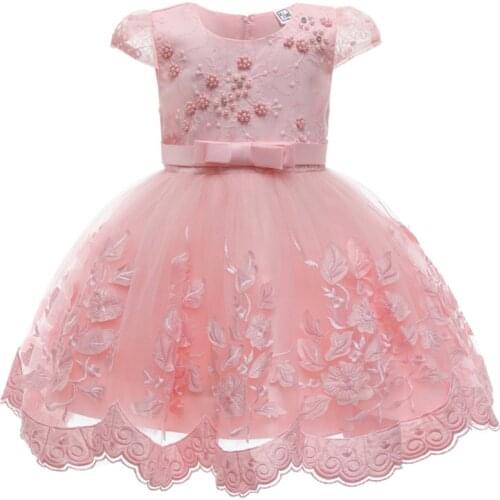 2021 Summer Flower Girls Dresses Infant Baby Girls Sleeveless Beaded Embroidered Flower Dresses Tutu Mesh Party Dress Wedding 3Y