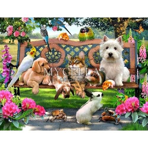 Animals 5D DIY Diamond Painting Dogs and Cat Cross Stitch Needlework Full Round Rhinestone Mosaic Diamond Embroidery Home Decor