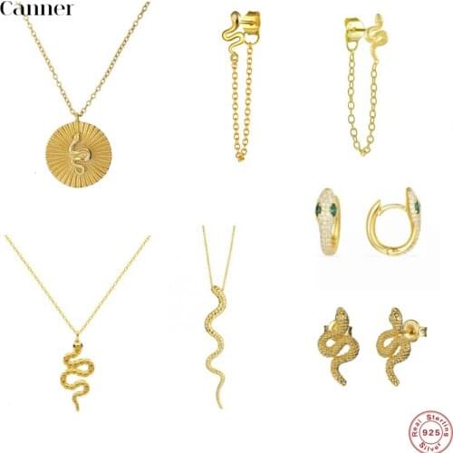 Canner 100% 925 Sterling Silver Jewelry Set Snake Serpiente Ring Choker Necklace Anillo Collar Piercing Pendientes Plata 925 W5