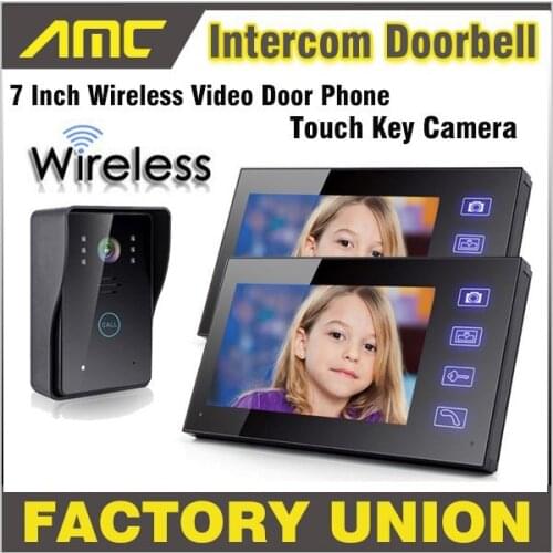7" Wireless Video Door Phone Doorbell Intercom with Touch Key night vision Rainproof Camera home video intercom system 2-Monitor