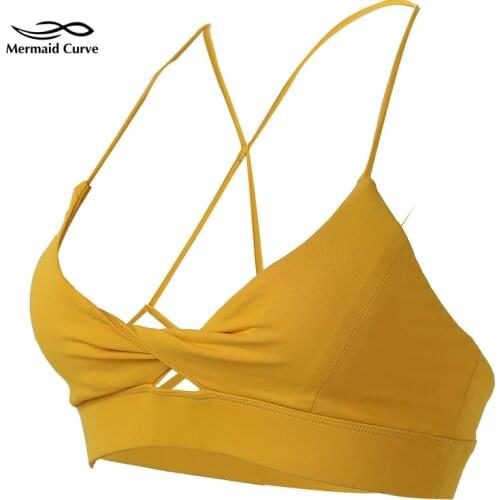 Mermaid Curve Kinks Design Sexy Fine Shoulder Strap Sports Bra Underwear Women Shockproof Running Push Up Yoga Bra Fitness Bra