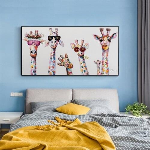 Kids Room Wall Decor Giraffe Family Wear Sunglasses Canvas Paintings Animal Posters and Prints Funny Wall Decorative Pictures