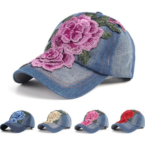Womens Denim Baseball Cap Vintage Floral Design Caps 2020 New Arrival Casquette Femme Snapback Hip Hop Gorras Mujer Ladies Hat