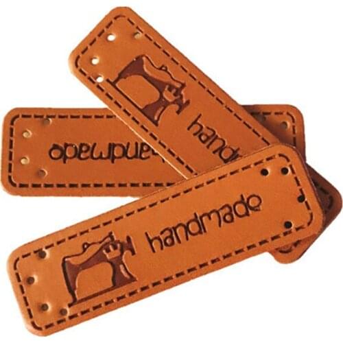 1.5X5.0Cm Handmade Pu Leather Sewing Clothing Labels With Sewing Machine Logo For Scarf Handwork Leather Tags For Clothes Label
