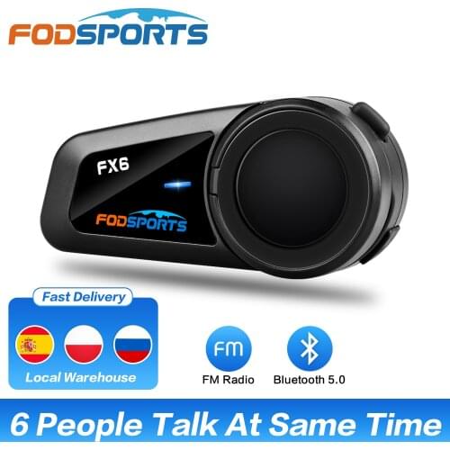 Fodsports FX6 Helmet Intercom 6 Rider Group BT 5.0 Interphone Motorcycle Helmet Bluetooth Headset Intercomunicador with FM Radio