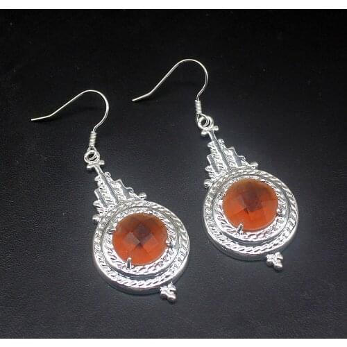 Hermosa Queen Design Honey Topaz Genuine 925 Silver Dangle Drop Hook Earrings Jewelry Gifts for Women Girls 20214190