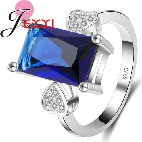 Regular Classic 925 Sterling Silver Woman Rings Clear White Blue Crystal Zircon Jewelry Fashion Wedding Engagement Rings