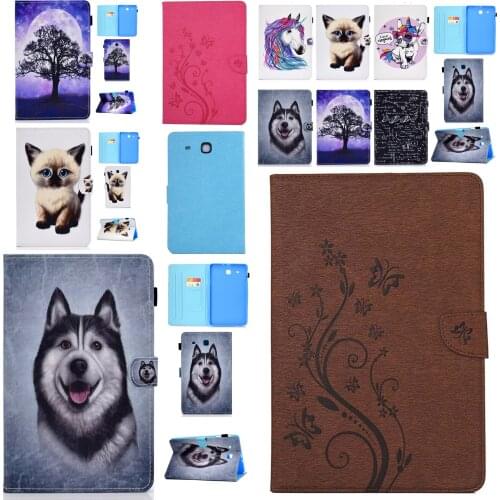 Flip Stand Leather Skin Shell Cover Funda Capa Case For Samsung Galaxy Tab E 9.6 SM-T560 T560 T561 T565 T567V Coque +Film +Pen