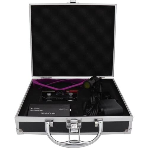 2.5x420mm Purple Dental Loupe Magnification Binocular Dental Magnifier Surgery Surgical Magnifier 5W headlight with Filter