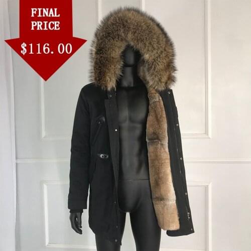 Rabbit fur coat for man 2019 new winter warm fashion real fur parkas raccoon fur lining raccoon fur collar Mens parka with f