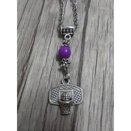 New Fashion Jewelry Vintage Alloy Tibetan Silver Charms Basketball Stand&Purple Glass beads Pendant&Necklace Women Gifts 1pcs