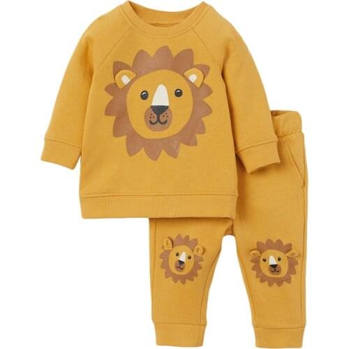 Baby Girl Clothes 2021 New Autumn Casual Cotton Brand Toddler Pink Animal Sweater + lion Print Pants Children Set 20783