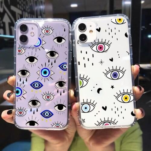 Funny Lucky Eye Blue Evil Eye Print Clear Phone Case For iPhone 12 11 Pro XS MAX XR X SE 20 7 8 6Plus Soft Silicone Cover Coque