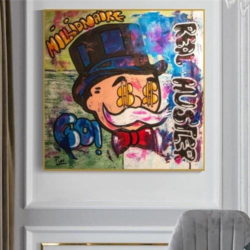 Real Hustler Monopoly Millionaire Cartoon Poster And Prints Graffiti Art Canvas Painting On Wall Decoration For Living Room