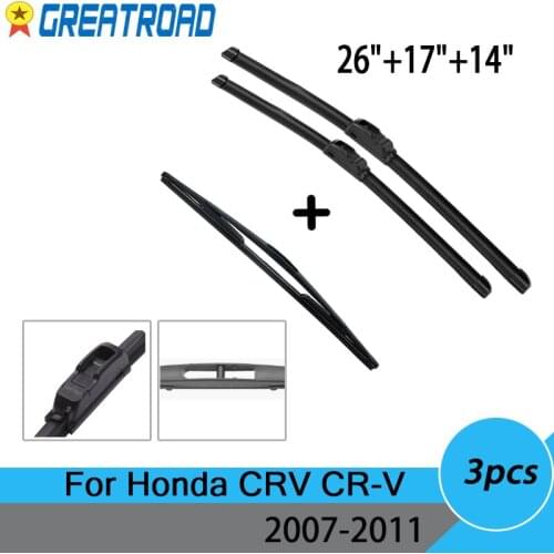 Windscreen Wiper Blades For Honda CRV CR-V 2007-2011 3rd Generation Windshield Front Rear Set 2008 2009 2010 26"17"14"