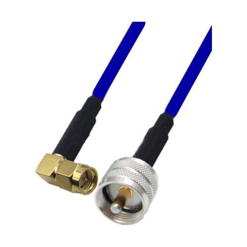 Blue Soft RG142 Double Shielded SMA Male Right Angle to UHF Male Connector RF Coaxial Cable 50ohm