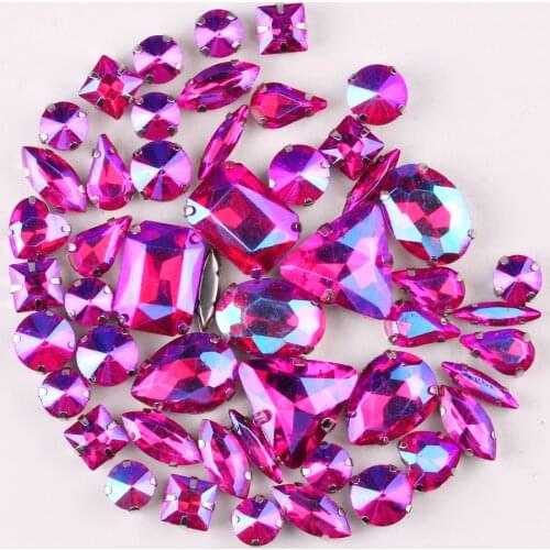 Silver claw setting 50pcs/bag 11 shapes mix Rose AB glass crystal sewing rhinestone wedding dress shoes bags diy trim