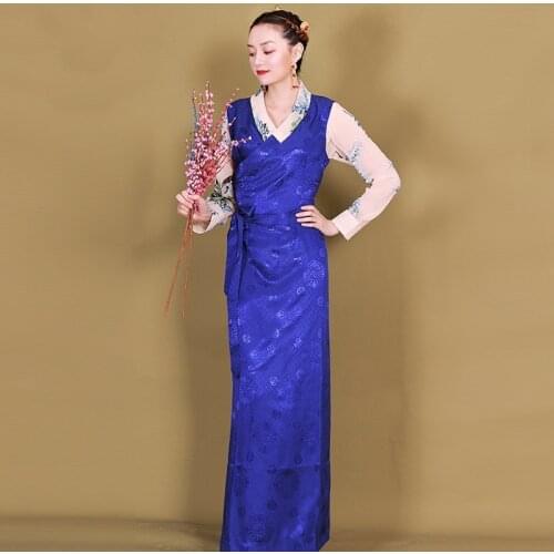 Tibetan Dress Ethnic Style Tibet Pamuklu Oriental Mujer Long Sleeve Cotton Robe Tibetan Dresses Long Robe Vintage Femme AA5313