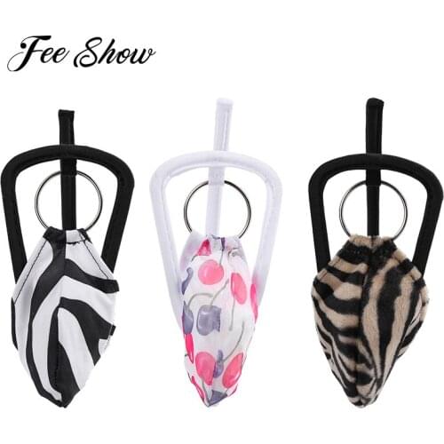 Gay Men Cherry Leopard Print Strapless C-string Briefs O-ring Bulge Pouch Lingerie Panties Underwear for Valentine Day Honeymoon