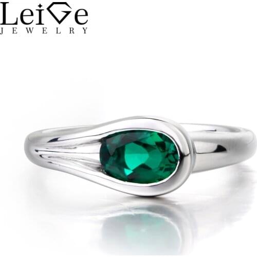 Leige Jewelry Emerald Silver Ring Wedding Ring May Birthstone 925 Sterling Silver Fine Jewelry Gifts Green Gems Female Rings