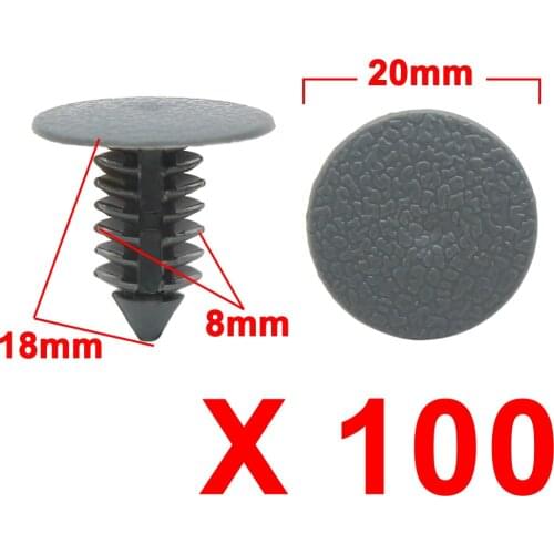 X Autohaux 100Pcs Plastic Trim Clips Bumper Front Door Rivets Fastener Gray 8mm For Car