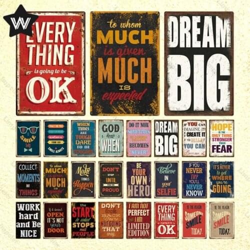 Vintage Letters Metal Sign Tin Plaque Inspiring Proverb Wall Stickers Everything Is Going To Be Ok Metal Tin Sign for Club Decor