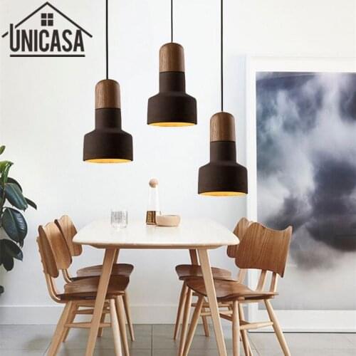 Vintage Industrial Hotel Pendant Light Black Cement Shade Wooden Bulb Holder Mini Lighting Bar Antique Mini Pendant Ceiling Lamp
