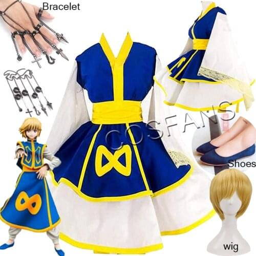Japanese Anime HUNTER×HUNTER Kurapika Women Lolita Kimono DressCosplay Costume Cutome-Made Halloween Costume Wig Shoes Bracelet
