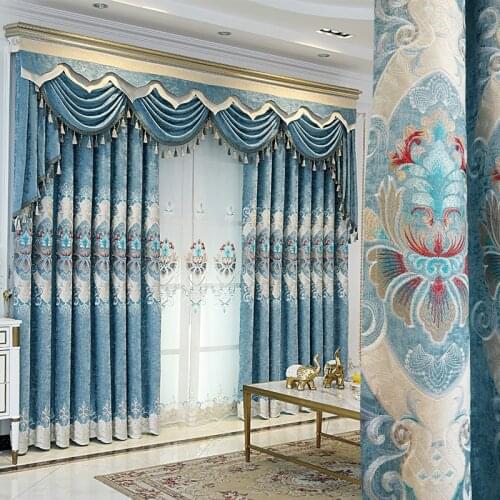 Thicken Curtain Shading European Style Chenille Curtain Embroidered Curtain Fabric Curtains for Living Dining Room Bedroom