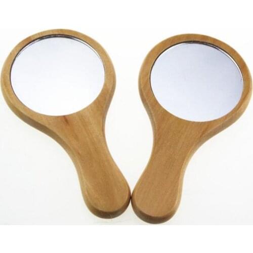 Natural Wood Mirror Wooden Hand Mirror Vintage Portable Compact Makeup Hand Held Mirror Wedding Party Favor Gift SN1775