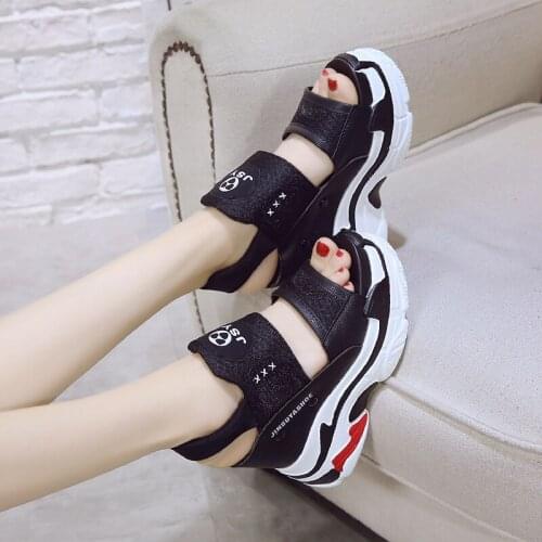 Summer Women Sandals Black Wedge Heels Sneakers Summer Peep Toe High Heels Platform White Flip-Flops Thick Bottom Sandals