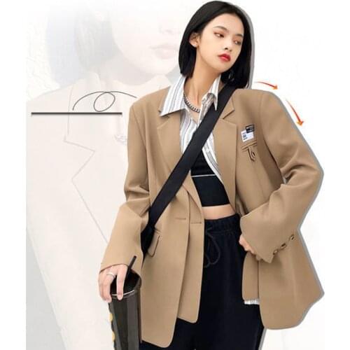 CZJMS Autumn Design Temperament Suit Jacket Women Loose Black Blazer Khaki Tailored Coat Korean Office Lady Overwear New 2021