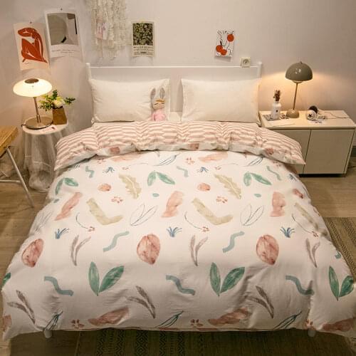 1 Pc Pure Cotton Bedding Bag Queen Size Quvet Cover For Bedroom Plant Leaf Watercolor Painting Striped Double Sides Quilt Covers