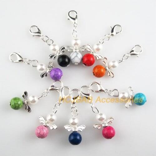 10 New Tiny 13.5x22mm Angel Charms Mixed Crack AcrylicSilver Plated Retro With Lobster Claw Clasps