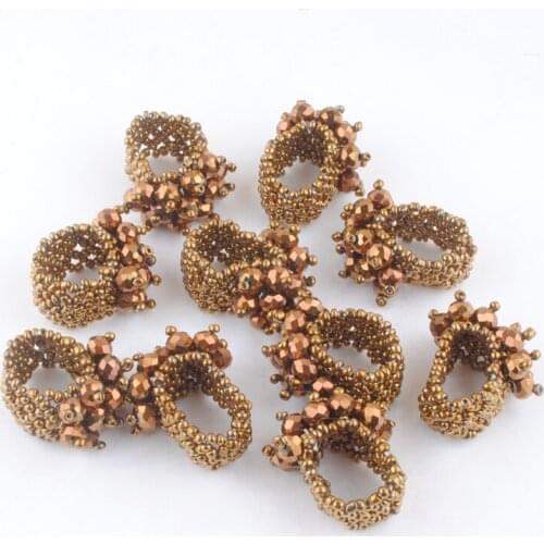 10PCS/Lot Ancient Copper Color Crystal Finger Stretch Rings Jewelry Faceted Beads Handmade Elastic Size US 6~9 TJ3014