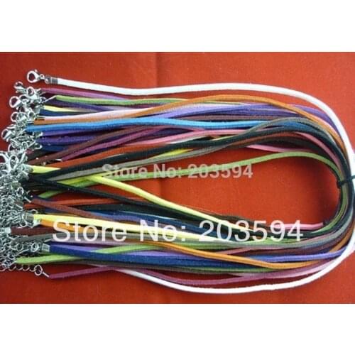 100pcs 18-20inch Adjustable Assorted Color Suede Leather Necklace Cord With Lobster Clasp