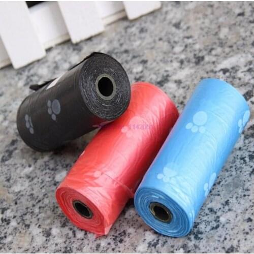 1000 set 15pcs/set Pet Dog Waste Poop Bag With Printing Doggy Bag Pet Waste Clean Poop Bags Random Color Convenience