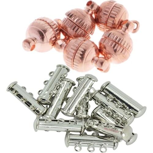 15 Pieces 3 Strand Slide Lock Magnetic and Rose gold color Round Ball Magnetic Clasps DIY Findings for Necklace Bracelet