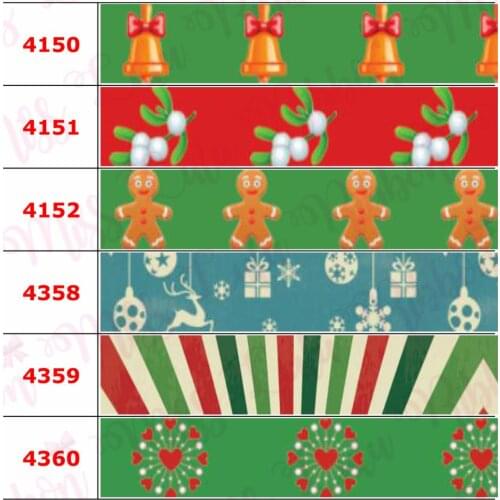 16mm-75mm Christmas Series Cartoon Bear Bell Printed Grosgrain/Foe Ribbon Santa Claus DIY Hair Band Party Decor 50yards/roll