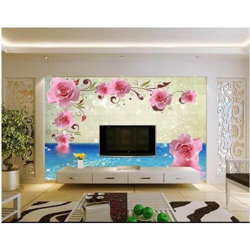 3d wallpaper 3d tv wall paper 3 d TV 3 d homeThe water reflection rose paper TV setting wall murals wallpaper