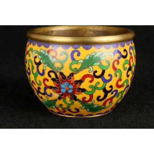 4" Old Chinese Dynasty Palace Cloisonne Bronze Pot Jar Crock