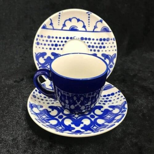4 piece Coffee Cup Pad White Top Blue Embroidered custom kitchen design porcelain the most preferred High quality art porcelain in a special design