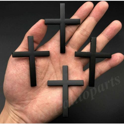 4x Black Metal Cross Crucifix Car Trunk Side Fender Emblem Badge Decal Sticker