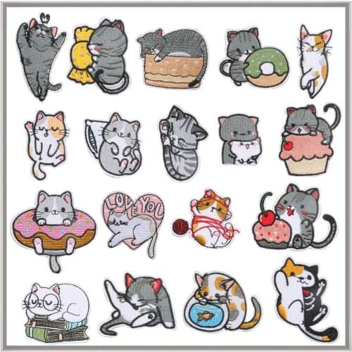 Cartoon Kitty Embroidered Cloth Stickers Kitten Computer Embroidered Labels Clothes Bags Hat Patches Decorative Accessories 5pcs