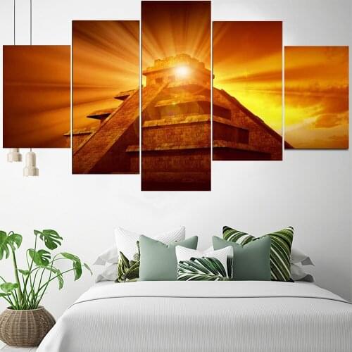 5 Pieces Wall Art Canvas Painting Landscape Red Sunset Pyramid Poster Home Decoration Pictures Living Room Modular Framework
